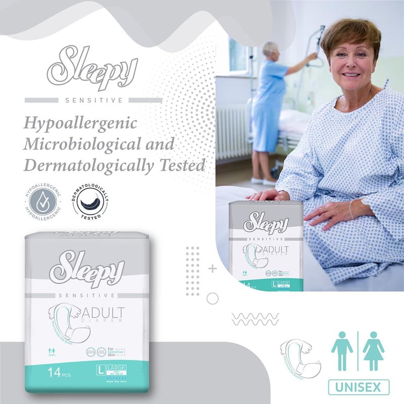 Sleepy Hypoallergenic 42 Adult Diapers | Size - Large | Unisex Diapers for Sensitive Skin | Odour Control Diapers Wetness Indicator | Comfortable & Adjustable | 100-150cm 3X14 - Image 2